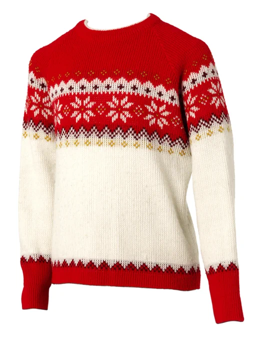 photograph of a red and white jumper with Fair Isle design