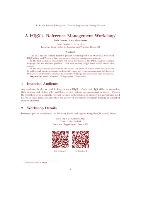 Flyer for workshop series. Resembles the layout of an academic document.