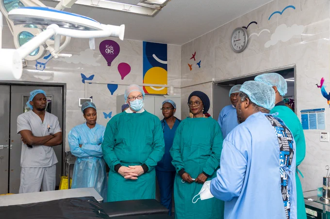 First Minister John Swinney meets with staff members at charity Kids Operating Room.