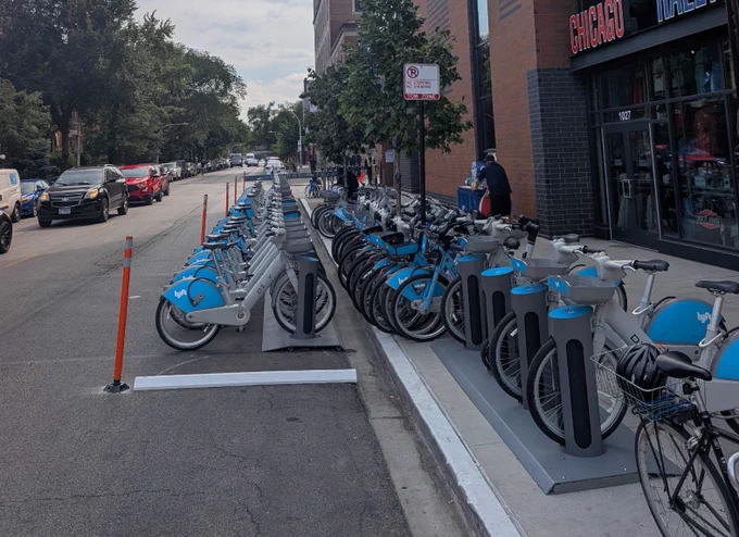 New Divvy station full of devices outside Wrigely Field