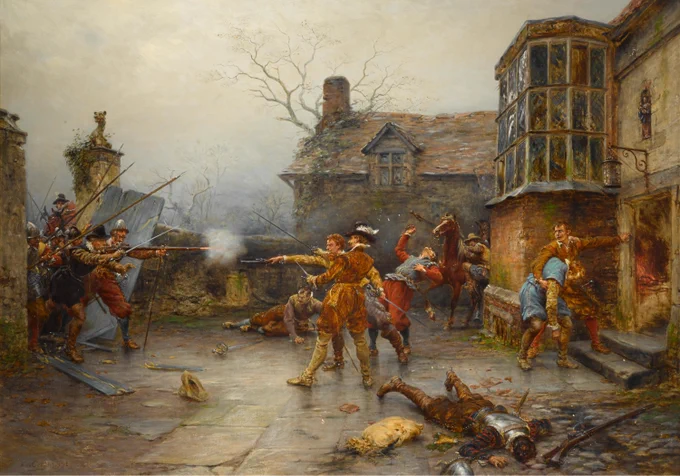 'The Gunpowder Plot: the conspirators' last stand at Holbeach House'
Ernest Croft, 1892  
© Bonham's