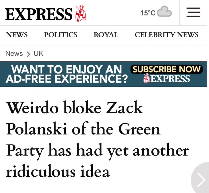 Weirdo bloke Zack Polanski of the green party has had yet another ridiculous idea