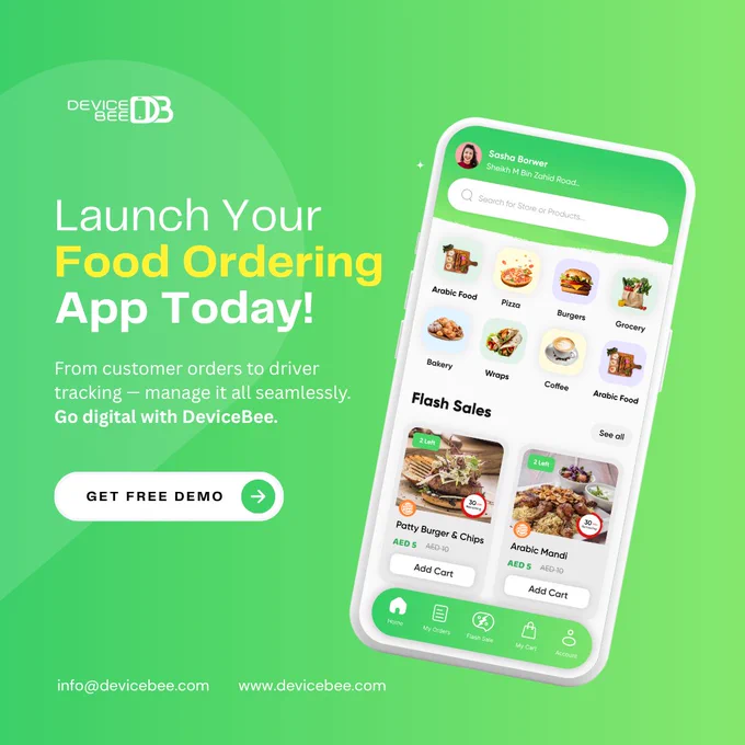 Streamline Your Food Business With Our App Development Solutions
Take your restaurant online with DeviceBee’s custom food ordering app development. From effortless online ordering to real-time delivery tracking, loyalty rewards, and personalized offers — we help you create a smooth and satisfying experience for your customers.
Whether you manage a single restaurant or a food chain, our AI-powered mobile app solutions simplify operations, increase sales, and build stronger customer loyalty.
DeviceBee – Best App Development Company in Dubai
Empowering restaurants and cloud kitchens with next-gen technology.
#FoodOrderingApp #FoodDeliveryApp #DeviceBee #AppDevelopmentDubai #RestaurantAppDevelopment #AIAppDevelopment #MobileAppDubai #FoodTech