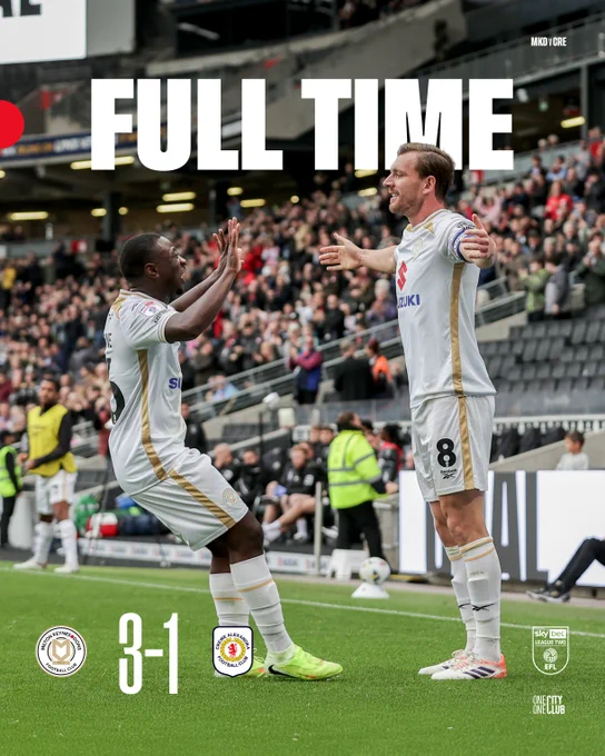 Full-Time graphic. MK Dons 3-1 Crewe Alexandra!