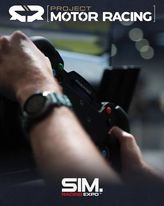 A close up of a Fanatect racing wheel being used on the sim Project Motor Racing