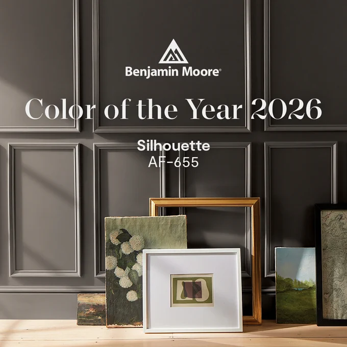Take a delicate approach to color with the Benjamin Moore Color of the Year 2026, Silhouette AF-655, an elegant hue that lends sophistication and grace to any space. Shop color samples now at benjaminmoore.com or your locally owned store.