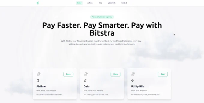 landing page for Bitstra website