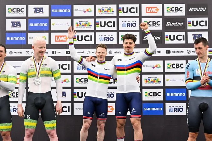 Tandem world champions James Ball and pilot Steff Lloyd of Great Britain at the 2025 Para-cycling Track World Championships in Rio de Janeiro, Brazil