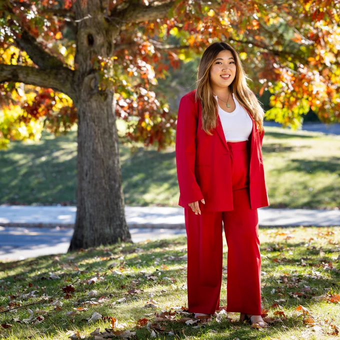 Tiffany J. Nhan stands on UB's North Campus.