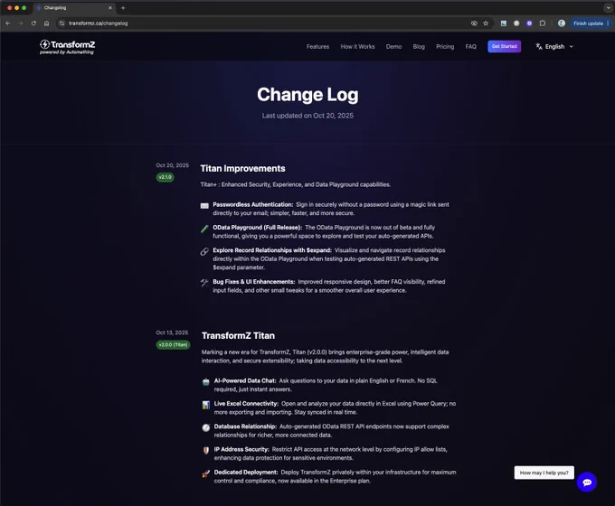 What I love about our team at @AutomathingHQ is that we never stop shipping, even right after a major release.

Titan (v2.0.0) was a big leap for @TransformZHQ: but we didn’t sit still.

Today, we’re excited to unveil Titan  (v2.1.0): a release focused on polish, security, and user experience.
It’s a reminder that real progress often happens between the big milestones.

Here’s what’s new:
- Passwordless Authentication: Log in with a magic link: faster, safer, and no passwords to remember.
- OData Playground (full release) : The Playground is officially out of beta. Explore and test your APIs like a pro.
- Relationship Exploration: See how your data connects directly inside the OData Playground using the $expand operator.
- Bug Fixes & UI Enhancements: Smoother responsive design, better input handling, FAQ improvements, and subtle touches that make a big difference.

Titan  is a refinement chapter: built quickly, collaboratively, and with care.

Because innovation doesn’t always have to