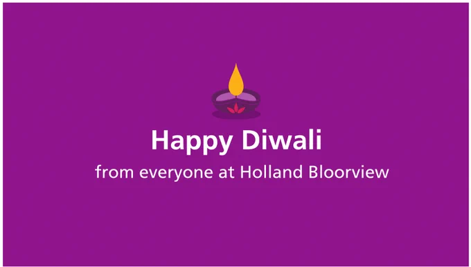 White text on a purple background reads: 'Happy Diwali from everyone at Holland Bloorview' with a candle graphic above text