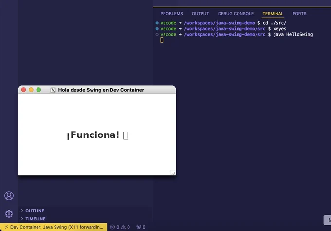Dev Container para desarrollar con Swing de Java