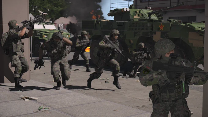 PLA soldiers in urban combat