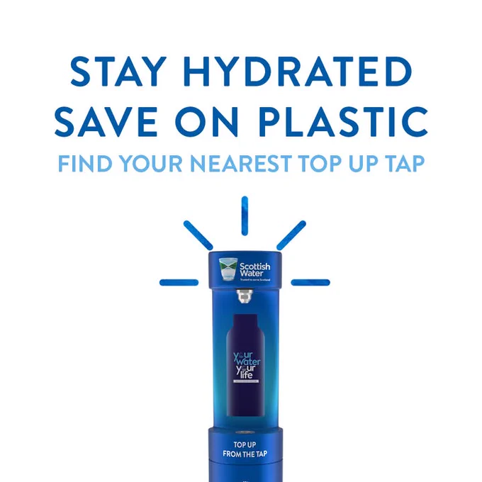 Stay hydrated. Save on plastic. Find your nearest top up tap. Image of a Blue Top Up Tap.