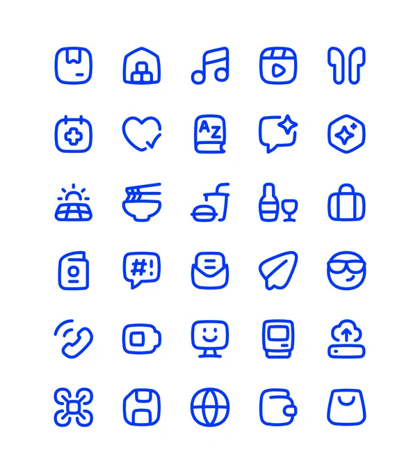 Flex icons in Line style, featuring smooth, thin outlines with balanced proportions and generous spacing. The icons appear light and airy, ideal for clean user interfaces, minimalist apps, and modern dashboards displayed on bright backgrounds.