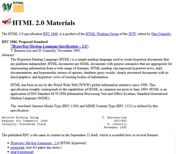 The HTML 2.0 specification in 1995