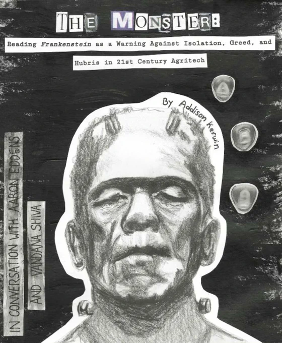 The image shows a black and white collage. In the center is the image of a male human head. The head has nodes sticking out at the neck.