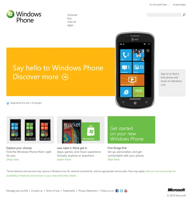 On October 21, 2010, Microsoft launched Windows Phone 7, a mobile phone whose user interface was created using flat design.