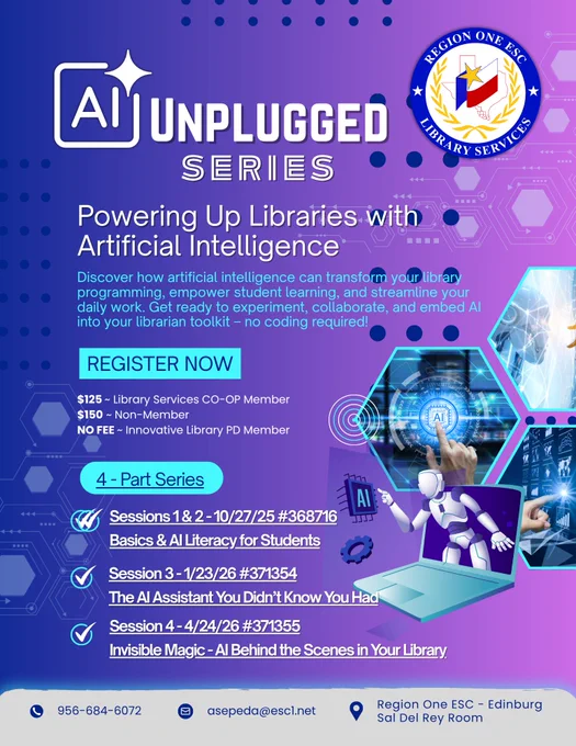 Invitation to AI Unplugged PD Series
Monday, October 27th
Registration Link included.