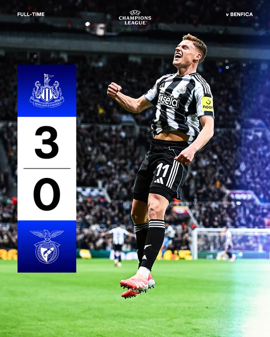 FULL-TIME | Newcastle United 3 Benfica 0