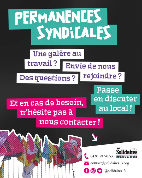 En cas de besoin, n'hésite pas à nous contacter ! Par téléphone au 0491919053, par mail à contact@solidaires13.org, sur nos réseaux sociaux @solidaires13