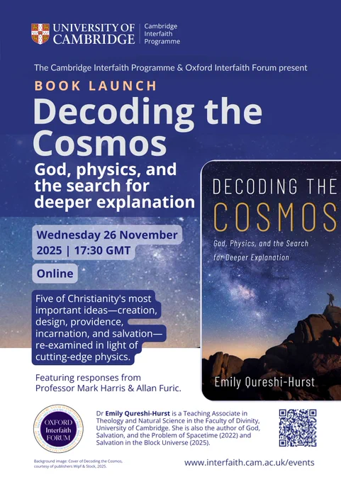 Poster for 26 November launch, featuring cover of Decoding the Cosmos. Online at 17:30 GMT.