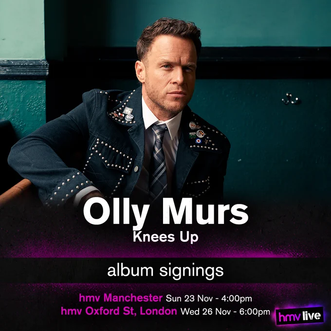 Olly Murs - Knees Up album signings at
hmv Manchester on Sunday 23rd of November at 4:00pm, and
hmv Oxford St, London on Wednesday 26th of November at 6:00pm.