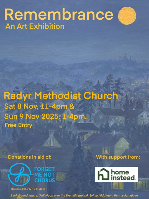 Remembrance, an Art Exhibition. Radyr Methodist Church. Saturday 8 November, 11-4 and Sunday 9 November 1-4. Free entry