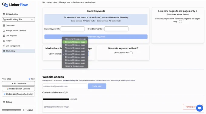 LinkerFlow setting page