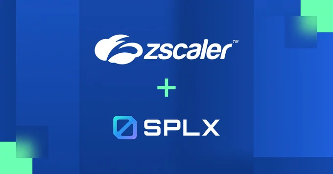 Promotional image featuring the Zscaler logo and SPLX logo on a blue gradient background.