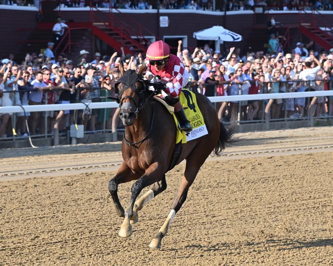 DJ Stable's homebred Nitrogen winning Saratoga's G1 Alabama under Jose Ortiz. Coglianese Photography/Chelsea Durand