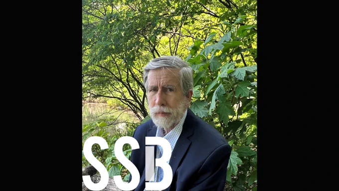 Frank Keil sitting in front of trees with the Social Science Bites logo on the bottom left