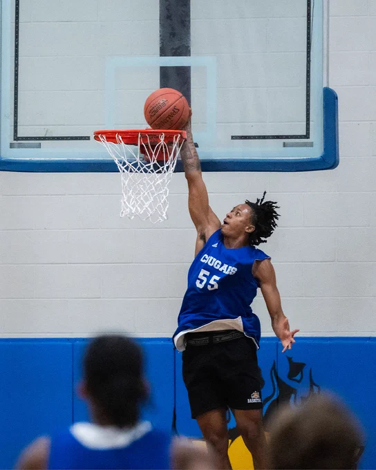 Basketball player dunks