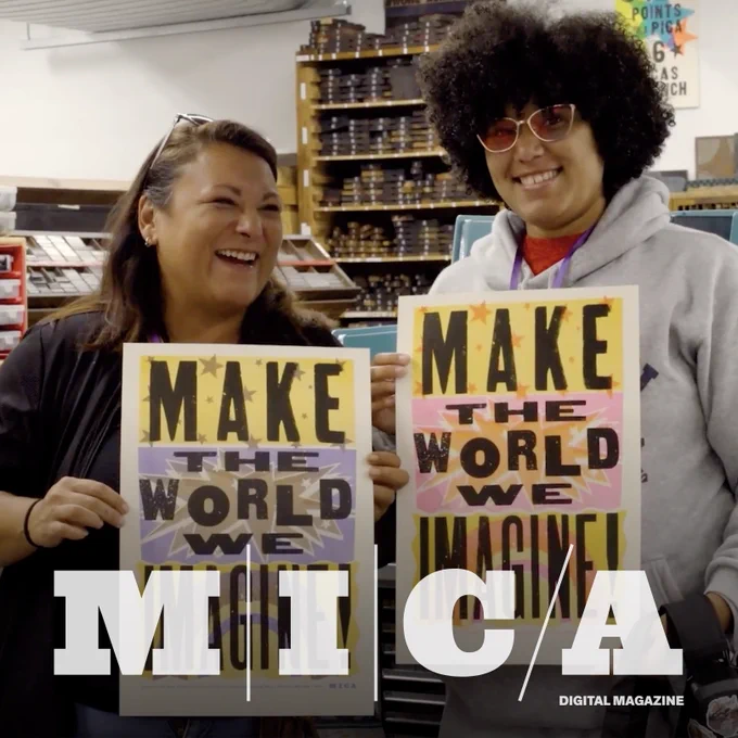 Two participants at the Press-Perfect workshop in the 15/15 Building during MICA Weekend.