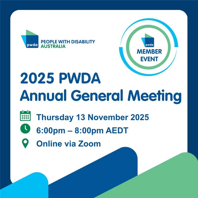 Promo tile reads 2025  PWDA Annual General Meeting and date and time as mentioned in the post. 