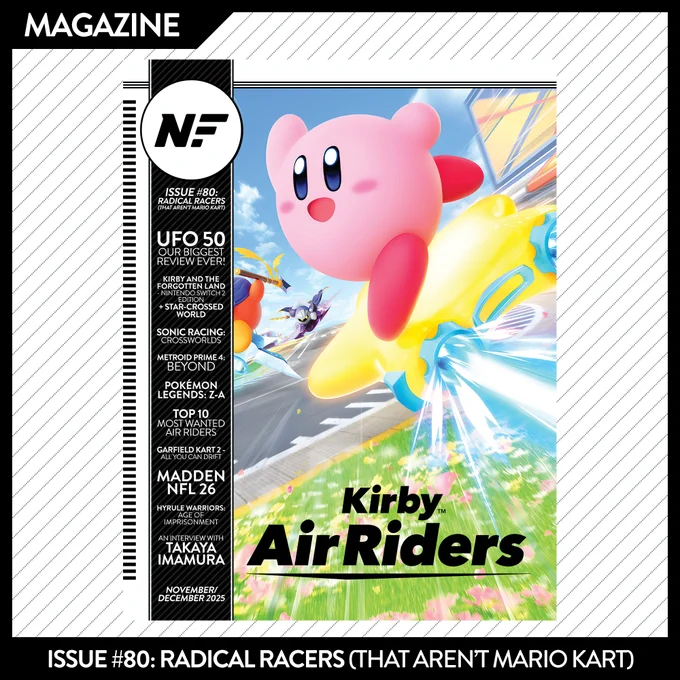 The front cover of Nintendo Force Magazine's Issue #80, featuring Kirby Air Riders.