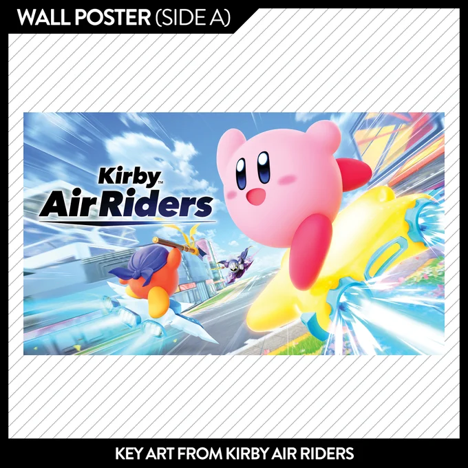 Side A of the wall poster including with NF Issue #80, featuring key art from Kirby Air Riders.