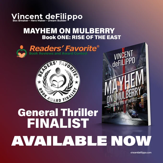 🙏 Thrilled to share that 𝙈𝙖𝙮𝙝𝙚𝙢 𝙤𝙣 𝙈𝙪𝙡𝙗𝙚𝙧𝙧𝙮, 𝘽𝙤𝙤𝙠 𝙊𝙣𝙚: 𝙍𝙞𝙨𝙚 𝙤𝙛 𝙩𝙝𝙚 𝙀𝙖𝙨𝙩 is a finalist in the @ReadersFavorite Book Awards (Fiction, Thriller)!

Thank you for this incredible honor.

📖 Read the book: https://geni.us/MayhemOnMulberry1

🏆 https://readersfavorite.com/2025-award-contest-winners.htm






#BookAwards #ThrillerBooks #ReadersFavorite #BookFinalist #MayhemOnMulberry #BookRecommendation #FictionLovers #ThrillerReads #BookCommunity #NewBookRelease