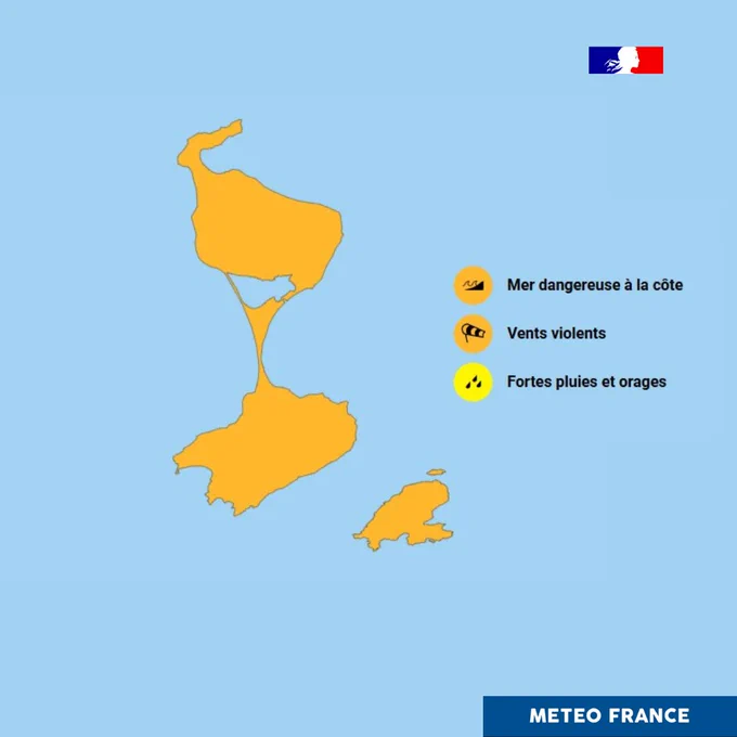 Carte de Vigilance Orange pour Vents violents et Mer dangereuse, à Saint-Pierre-et-Miquelon