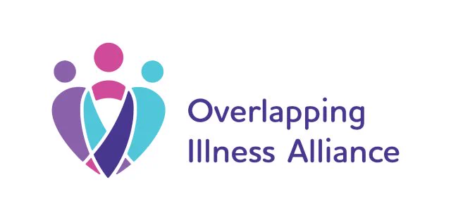 Logo consisting of the shapes of three people in different shades of blue, pink and purple  overlapping at the base. To the right of this are the words Overlapping Illness Alliance.