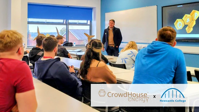 CrowdHouse Energy and Newcastle College Solar Collaboration. Photo taken during guest lecture by Richard Blackwell at Newcastle College Energy Academy