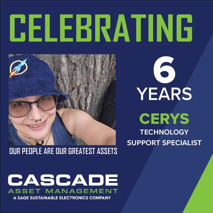 Cascade Asset Management Employee Anniversary - Cerys, Tech Support Specialist - years