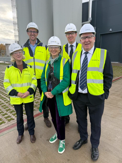 Members of the Local Government, Housing and Planning Committee with Vattenfall staff outside the Midlothian Energy Limited (MEL) Energy Centre