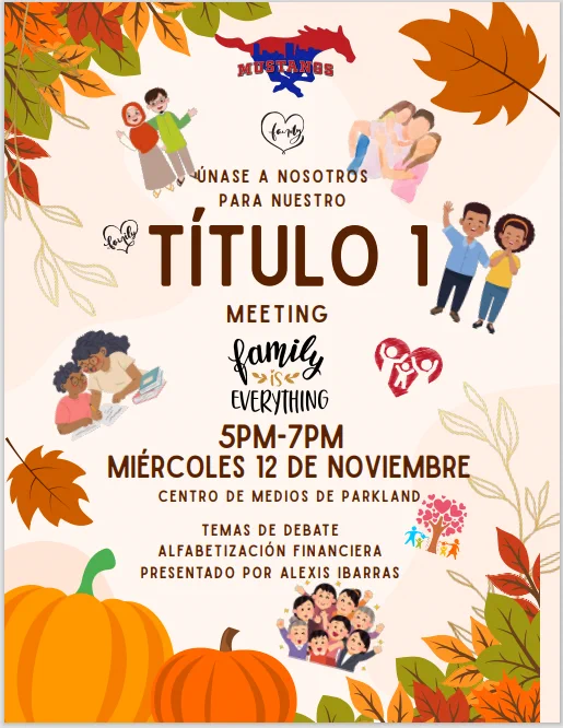 JOIN US for our Title 1 Meeting in our Media Center on November 12th from 5-7 PM.