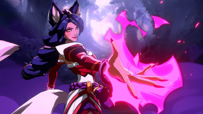 Pink magic swirls around Ahri's palm as she activates her ultimate.