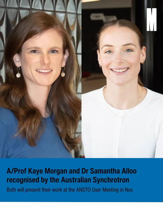 Kaye Morgan is on the left with long brown hair and wearing a blue top. Samantha Alloo is on the right with her long brown hair tied up in a pony tail and wearing a white top.