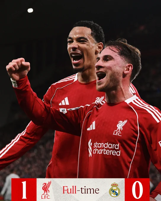 Full-time graphic for Liverpool vs Real Madrid.

The final score is Liverpool 1-0 Real Madrid.