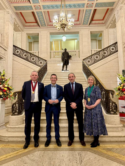 Minister pictured at BVA dinner with CVO Brian Dooher, BVA President President Rob Williams and NBVA NI President Kirsten Dunbar.