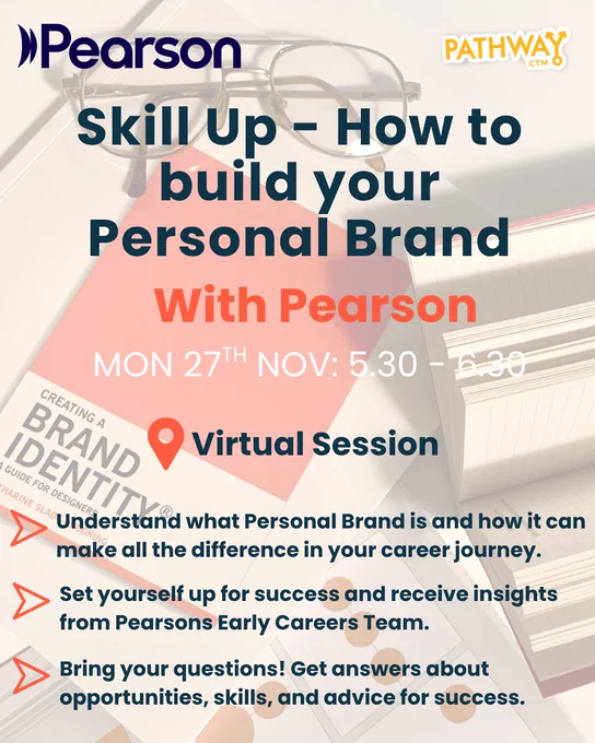 Set yourself up for success with your application by understanding how to make the most out of your Personal Brand.
- Learn from industry professionals about how to be successful
- Ask the questions you want the answers to
-Understand how to build your Personal Brand and see the impact in your career journey.

#apprenticeship # apprentice #personalbrand #students #Pearson

Free to register at https://pathwayctm.com/event/skill-up-with-pearson/
