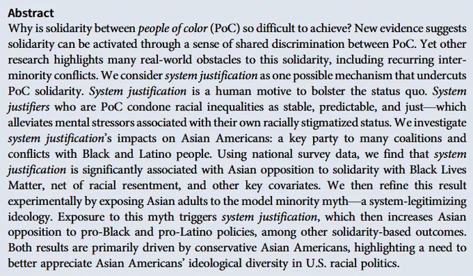 JREP abstract discussing how solidarity among people of color might alter systemic discrimination, focusing on Asian American experiences and proposing research into systematic injustices and racial dynamics between racial minorities in the U.S. 